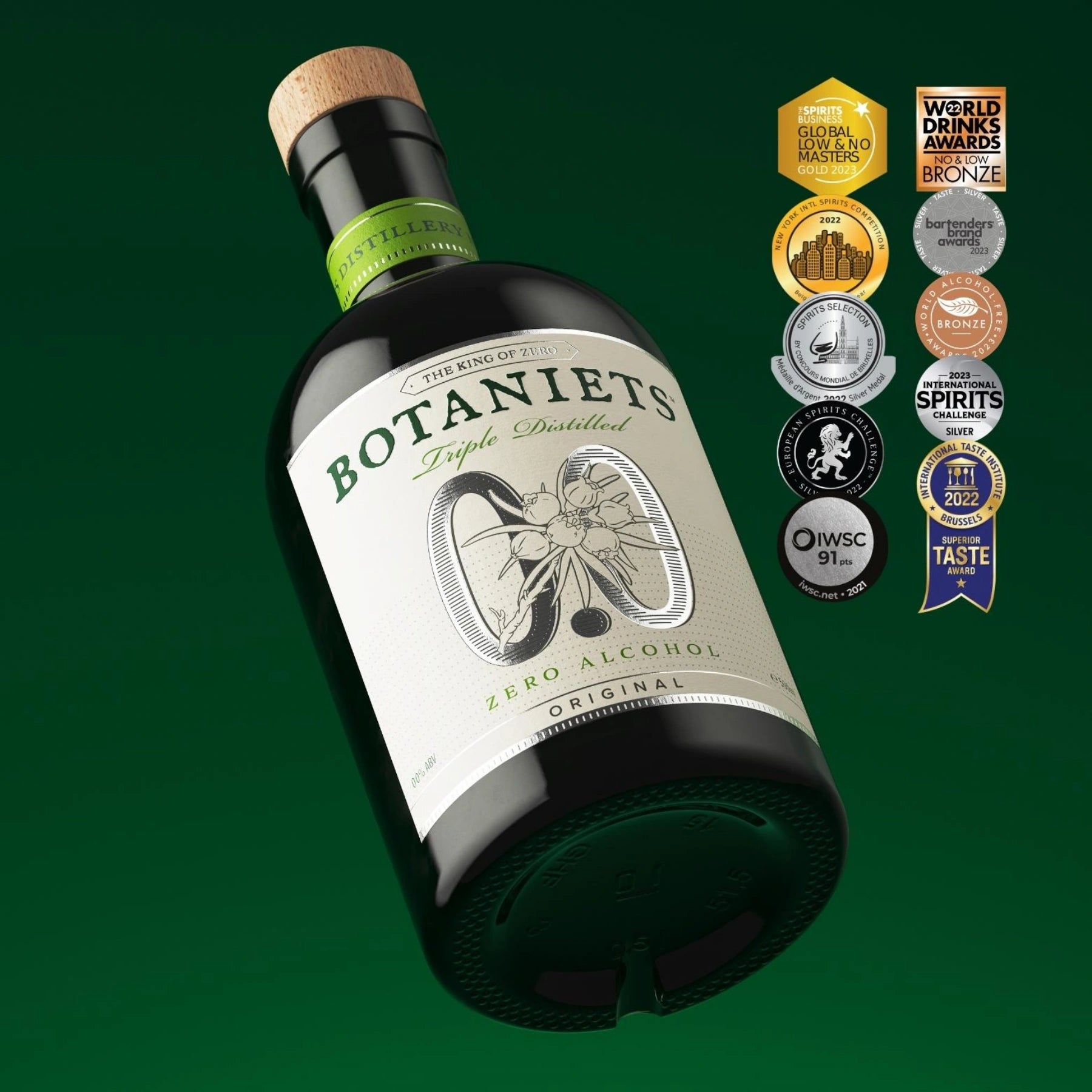 Botaniets Original alcohol-free spirits 0.0% award-winning bottle with international spirits awards.