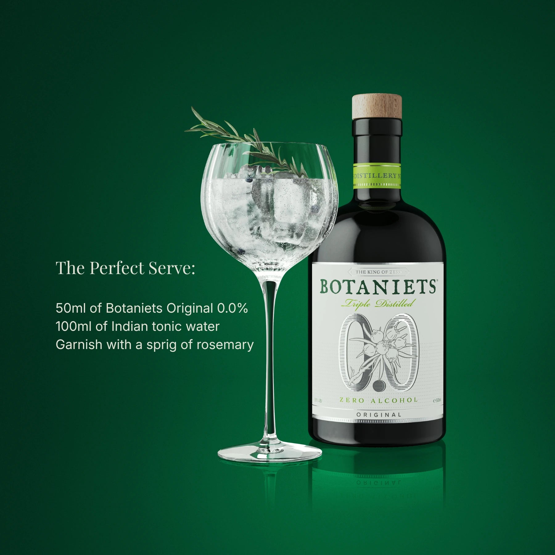 Botaniets Original alcohol-free spirits 0.0% served with tonic and rosemary garnish.