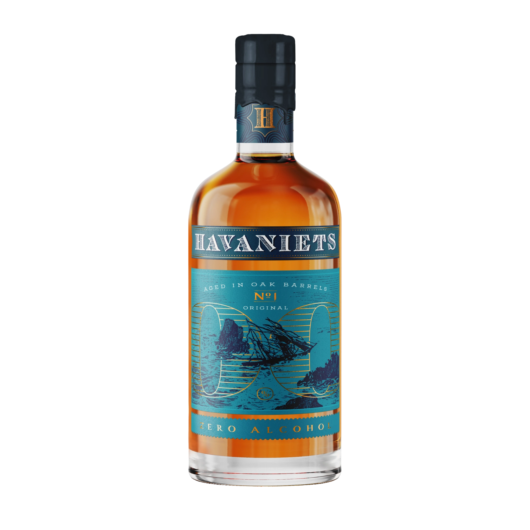 Havaniets Original alcohol-free spirit rum-style 0.0% bottle 700 ml isolated on white background.