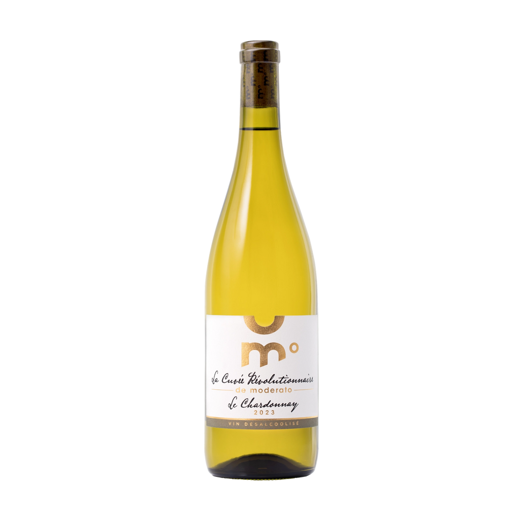 Moderato Cuvée Révolutionnaire Chardonnay alcohol-free white wine bottle from France, 750 ml.