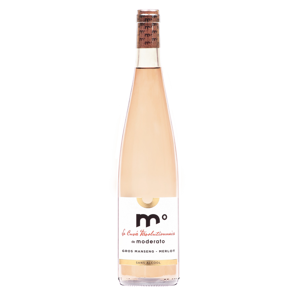 Moderato Cuvée Révolutionnaire Rosé Gros Manseng–Merlot alcohol-free wine bottle from France, 750 ml.