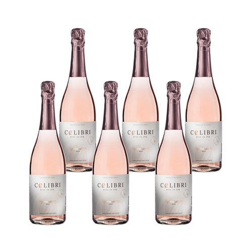 Colibrì Spumante Rosé, 6 lahví, nealkoholické šumivé víno, Alcohol-Free Sparkling, elegantní perlení, svěží ovocnost.