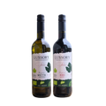Two bottles of Lussory organic non-alcoholic wine, Chardonnay White and Merlot Red, displayed side by side on a neutral background.