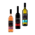 Three bottles of Lussory premium non-alcoholic wines — Rosé, Merlot Red, and Chardonnay White — displayed on a light background.