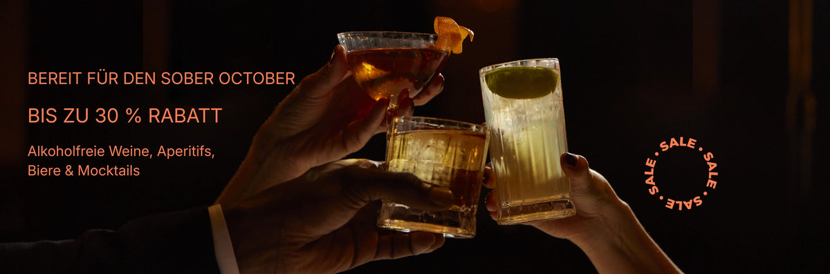 Sober October Angebot mit bis zu 30 % Rabatt auf alkoholfreie Weine, Aperitifs, Biere und Mocktails