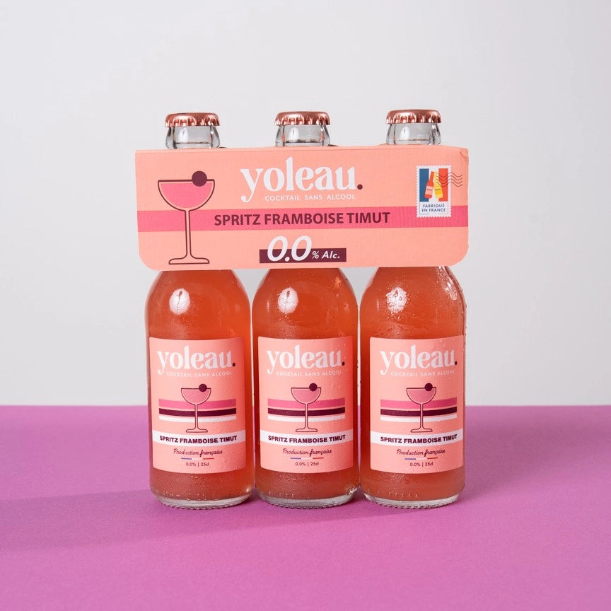 Yoleau Raspberry Spritz mocktail 0.0% alcohol-free drink 3 pack bottles 250 ml.