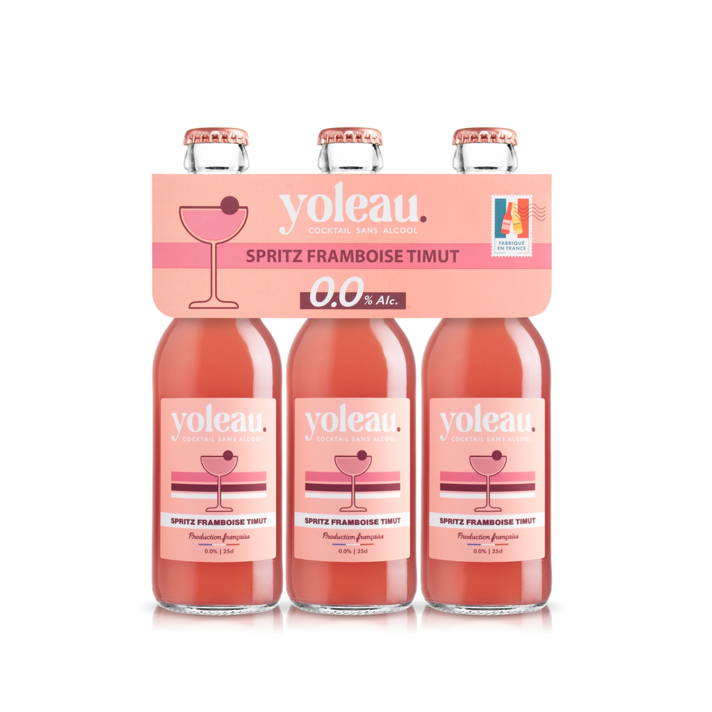 Yoleau Raspberry Spritz mocktail 0.0% alcohol-free drink pack of 3 bottles 250 ml each.