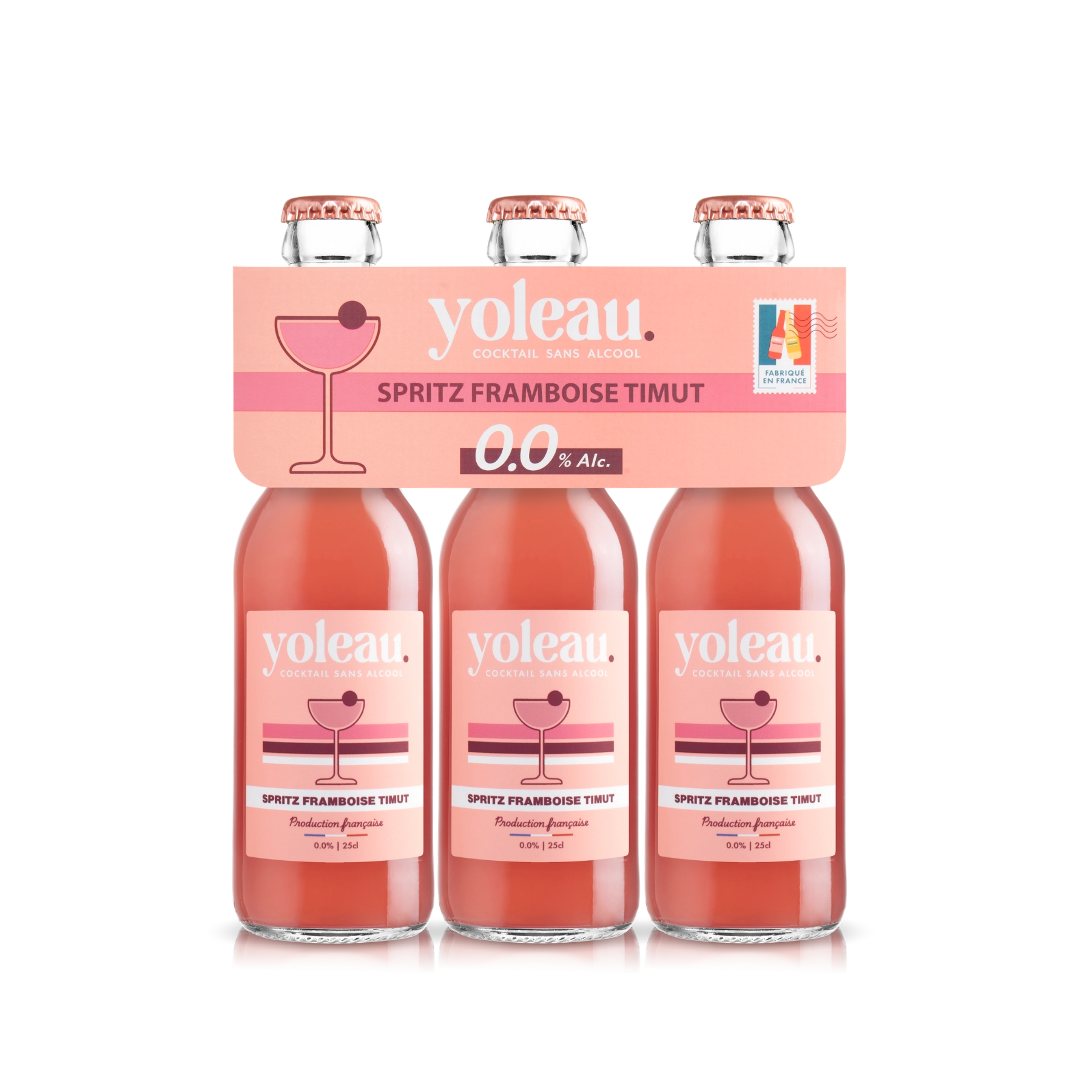 Yoleau Raspberry Spritz mocktail 0.0% alcohol-free drink pack of 3 bottles 250 ml each.