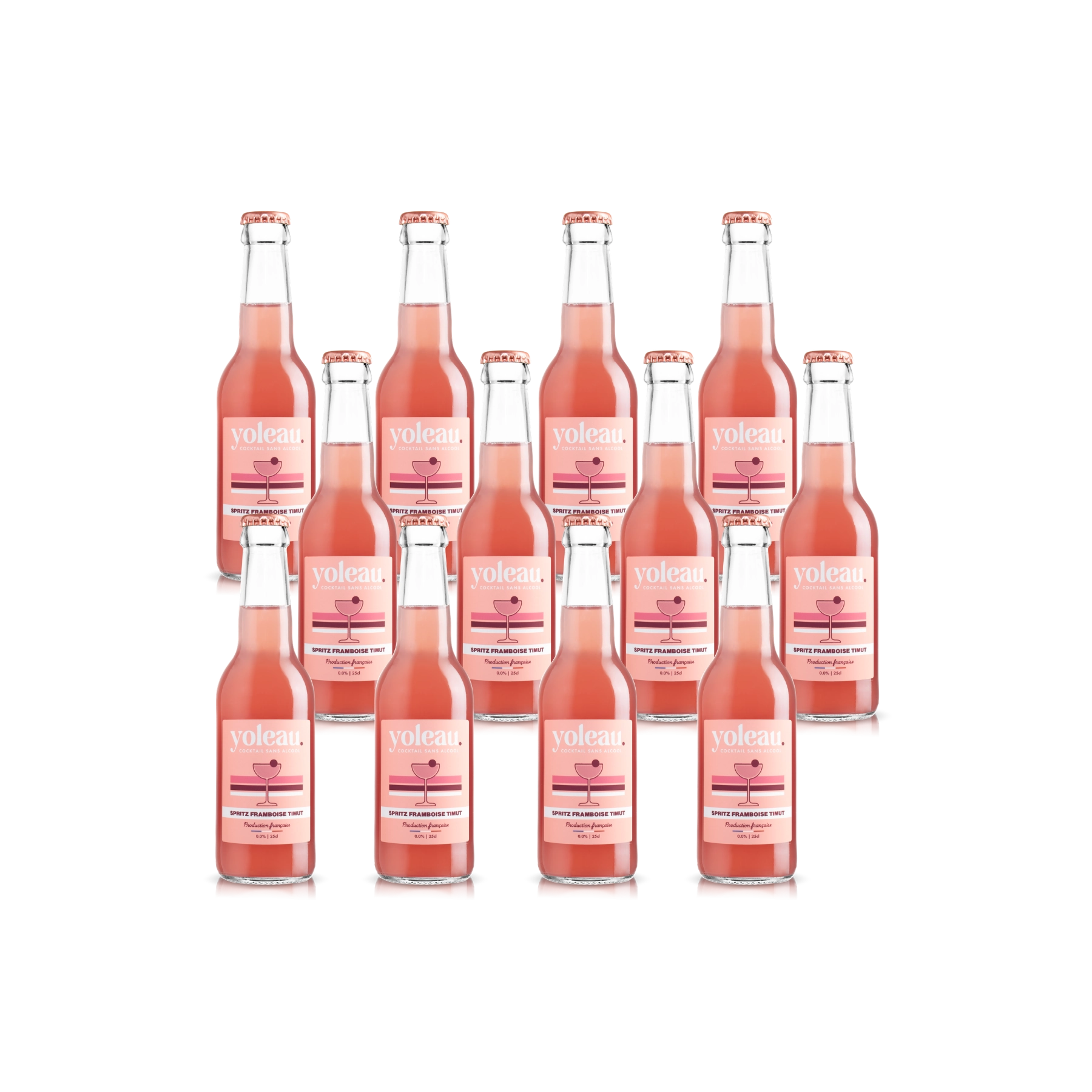 Yoleau Raspberry Timut Spritz mocktail 0.0% alcohol-free drink 12 pack 250 ml bottles.