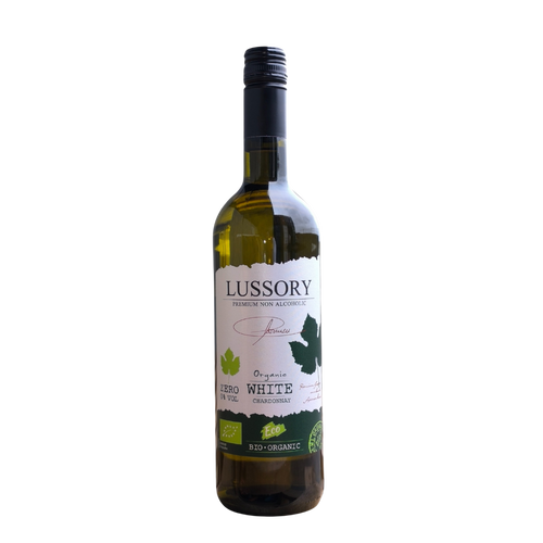 LUSSORY Organic Chardonnay Non-Alcoholic White Wine 735 ml bottle on white background.