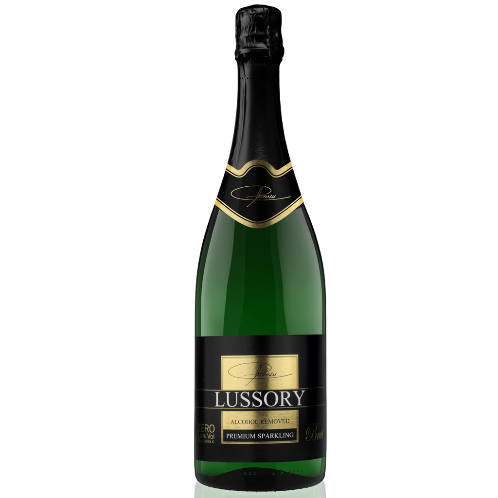 LUSSORY Premium Sparkling Non-Alcoholic White Wine 750 ml bottle on transparent background.